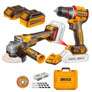 Set Ingco Taladro Bl Y Esmeril Bl +2bat Y Carg +accesorios 20v